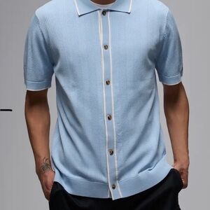 Air Jordan Sport Knit Button-Down Golf Top shirt 'Light Armory Blue'